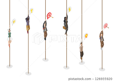 3D Isometric Flat Illustration of Climbing To Success, Business Professionals Reaching New Heights 3D Isometric Flat Illustration of Climbing To Success, Business Professionals Reaching New Heights 126935920
