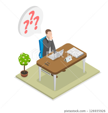 3D Isometric Flat  Illustration of Finding a Problem Solution, Businessman With Question Mark 126935926