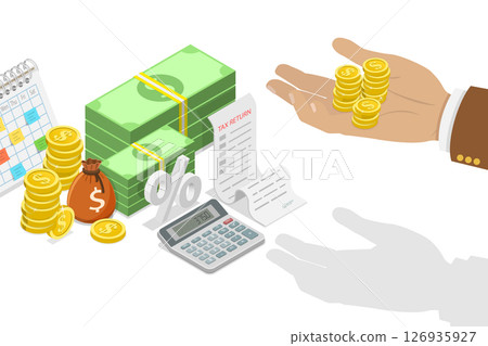3D Isometric Flat  Illustration of Tax Return, Financial Management 126935927