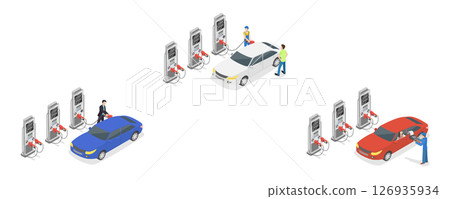 3D Isometric Flat  Illustration of Gasoline Self-service, Gas Station with Oil Pump 126935934