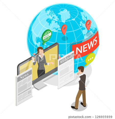 3D Isometric Flat Illustration of Mass Media News, Broadcasting and Journalism 3D Isometric Flat Illustration of Mass Media News, Broadcasting and Journalism 126935939