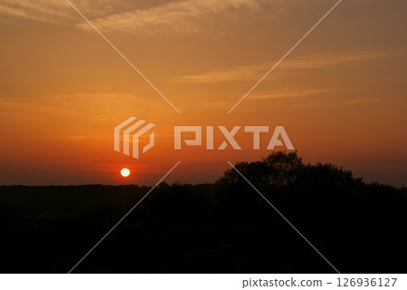 A quiet sunset in silhouette 126936127