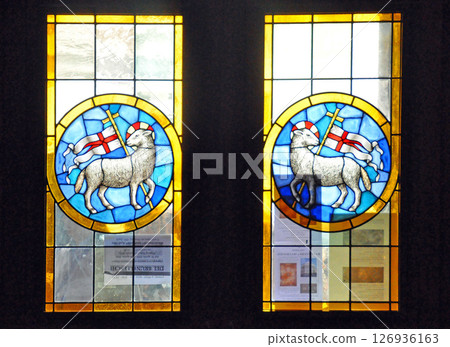 Italy, Florence, Duomo, chancel, stained glass of the Lamb of God 126936163