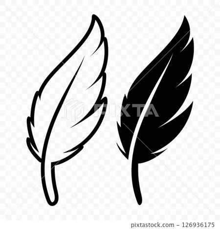 Vector Black and White Fluffy Feather Logo Icons. Silhouette Feather Set Closeup Isolated. Design Template of Flamingo, Angel, Bird Feather. Lightness and Freedom Concept Vector Black and White Fluffy Feather Logo Icons. Silhouette Feather Set Closeup Isolated. Design Template of Flamingo, Angel, Bird Feather. Lightness and Freedom Concept 126936175