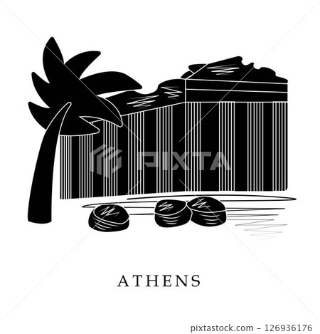 European capitals, Athens. Black and white illustration European capitals, Athens. Black and white illustration 126936176
