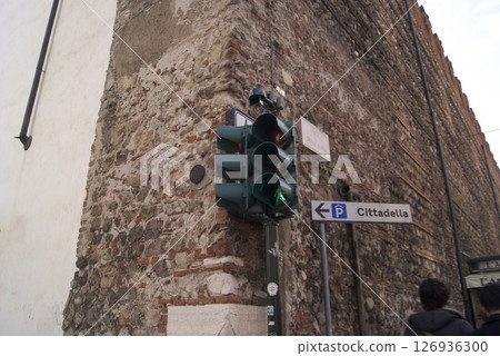Traffic light on the corner of the wall Traffic light on the corner of the wall 126936300