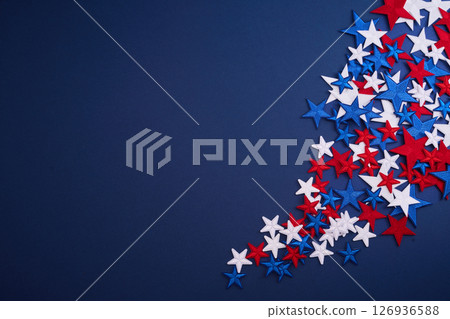 Patriotic Stars. Scattered red, white, and blue stars 126936588