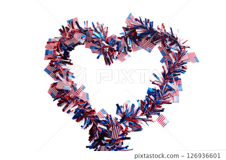 Patriotic Heart. Heart-shaped decoration made of small American flags 126936601
