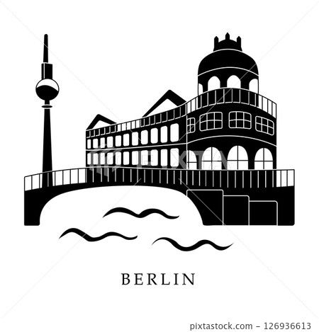 European capitals, Berlin. Black and white illustration European capitals, Berlin. Black and white illustration 126936613