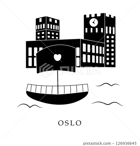 European capitals, Oslo. Black and white illustration European capitals, Oslo. Black and white illustration 126936645