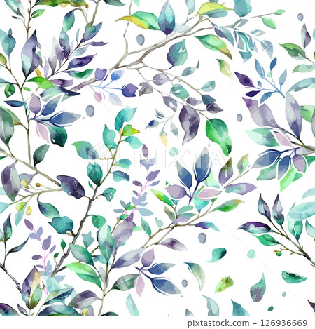 Seamless background watercolor branches green. hand drawn. Not AI, Vector illustration 126936669