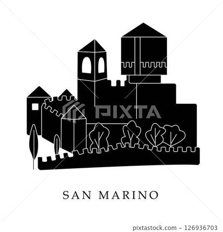 European capitals, San Marino. Black and white illustration European capitals, San Marino. Black and white illustration 126936703