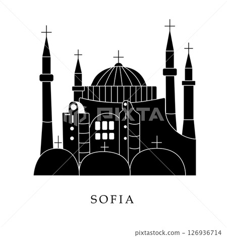European capitals, Sofia. Black and white illustration 126936714