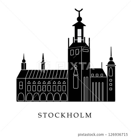 European capitals, Stockholm. Black and white illustration European capitals, Stockholm. Black and white illustration 126936715