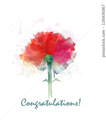 One carnation flower greeting card. hand drawn. Not AI, Vector illustration One carnation flower greeting card. hand drawn. Not AI, Vector illustration 126936867