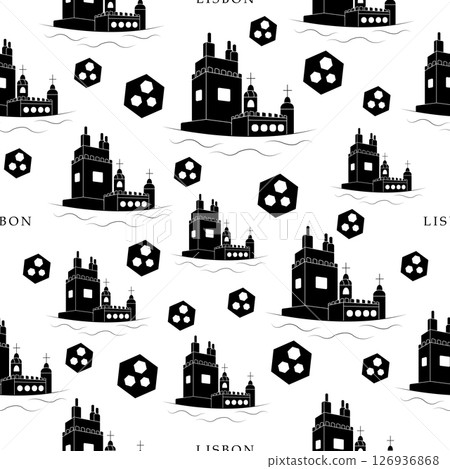 Lisbon, black and white seamless pattern 126936868