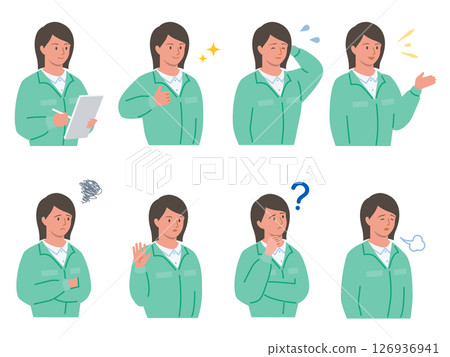 Vector illustration of various facial expressions of female workers Vector illustration of various facial expressions of female workers 126936941