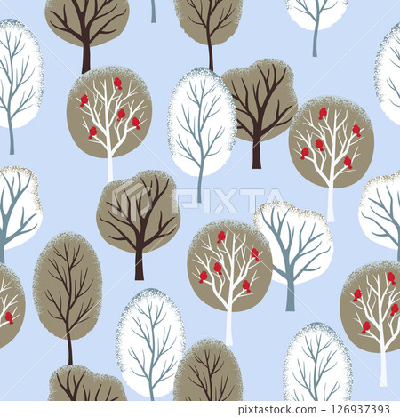 Seamless abstract winter trees pattern. Vector winter forest background 126937393