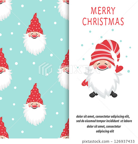 Greeting Merry Christmas card design with cartoon gnome 126937433