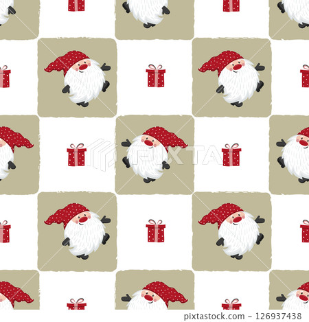 Cute gnomes pattern. Seamless Christmas background with dwarf characte 126937438