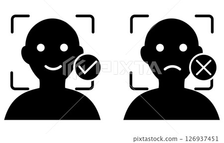 Silhouettes showing success and failure of face recognition Silhouettes showing success and failure of face recognition 126937451