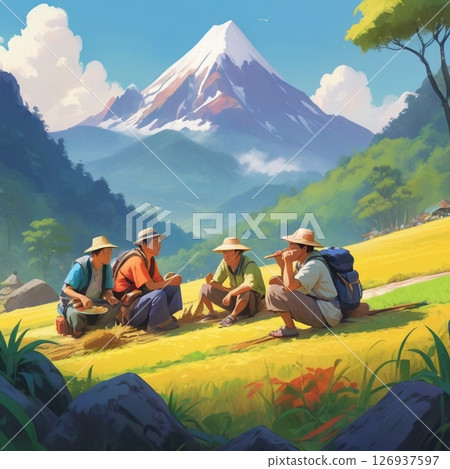 Mountaineers taking a rest 126937597