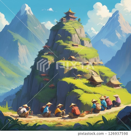 Mountaineers taking a rest 126937598