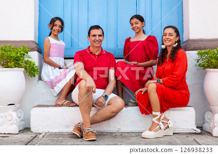 Young family of four traveling together. Family love concept. Travel concept. Cartagena de Indias. 126938233