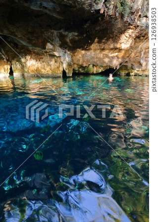 Gran Cenote, a hidden gem with exceptional transparency, located in Cancun, Mexico, Central America 126938503