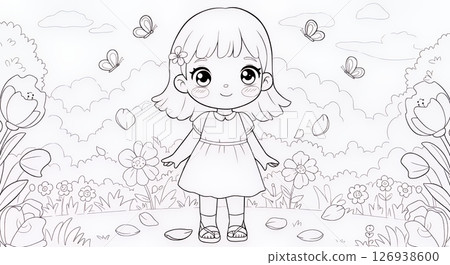 Cute girl coloring book Cute girl coloring book 126938600