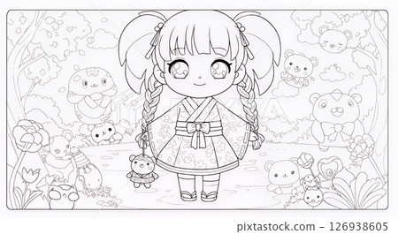 Cute girl coloring book Cute girl coloring book 126938605