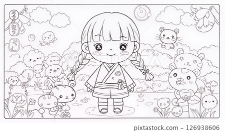 Cute girl coloring book Cute girl coloring book 126938606