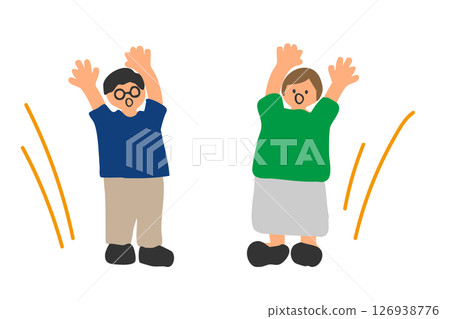 圖：一男一女驚訝地舉起雙手 126938776