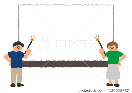 Illustration of a man and woman explaining something using a pointer in front of a whiteboard Illustration of a man and woman explaining something using a pointer in front of a whiteboard 126938777