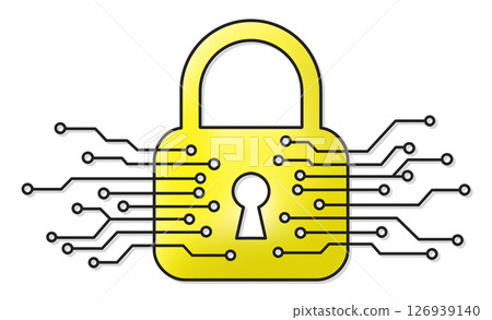 Lock and digital circuit icon illustration symbolizing cyber security measures Lock and digital circuit icon illustration symbolizing cyber security measures 126939140