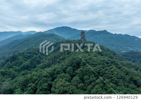 Aerial view of landscape in dujiangyan,Sichuan province,China Aerial view of landscape in dujiangyan,Sichuan province,China 126940129