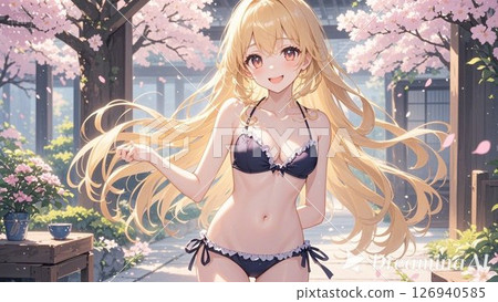 Cute Japanese woman wearing bikini, anime style 126940585