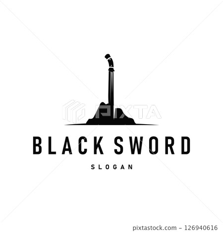 sword logo design, a tool of war and cutting with a simple black silhouette, illustration of a sword symbol template for a product or business brand 126940616