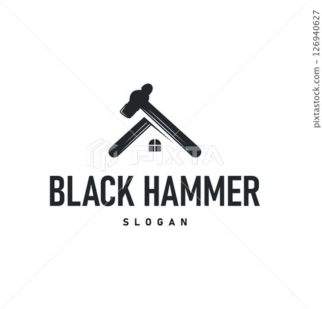 hammer logo design concept simple black silhouette hammer template illustration building equipment brand symbol product and business 126940627