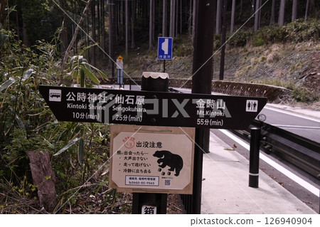 Kintoki mountain climbing road sign Kintoki mountain climbing road sign 126940904