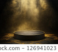 Elegant presentation podium with golden light and glittery atmosphere 126941023
