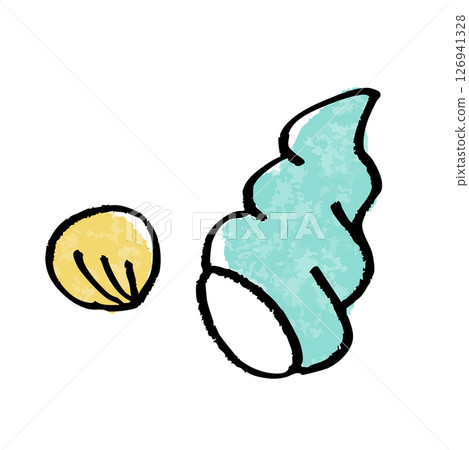 水彩風格可愛的貝殼和蝸牛手繪插畫素材 126941328
