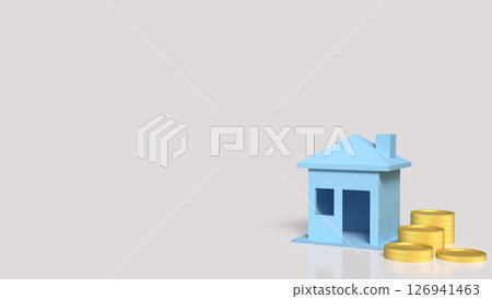 The Blue house and coins for Building concept 3d Rendering. 126941463