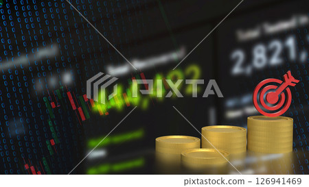 The Gold coins and red target for Business concept 3d Rendering. 126941469