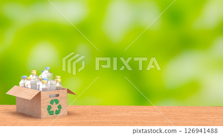 The Plastic bottle in Paper Box for eco or recycle concept 3d Rendering. 126941488
