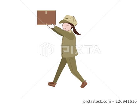 一名從事快遞行業的女士正在搬運行李 126941610