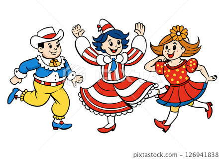 Folk dance. Funny amusing people dancing polka 126941838