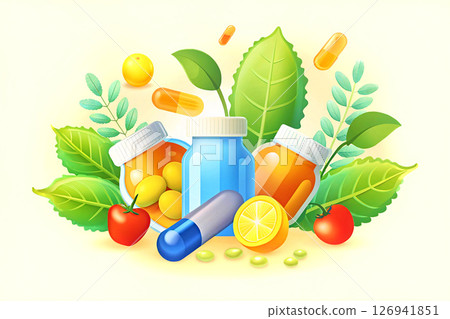 Useful health benefits fruit vegetable plant food supplements additives 126941851