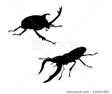 甲蟲和鍬蟲剪影插圖集 126941997