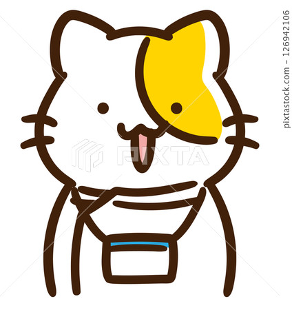一隻戴著白色卡西並持有員工證件的貓咪角色插圖 126942106